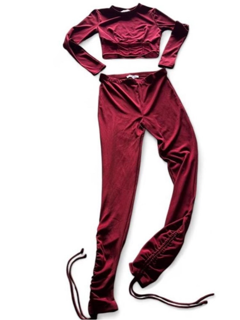 love J Burgundy Ruched Legging & Crop Top Set